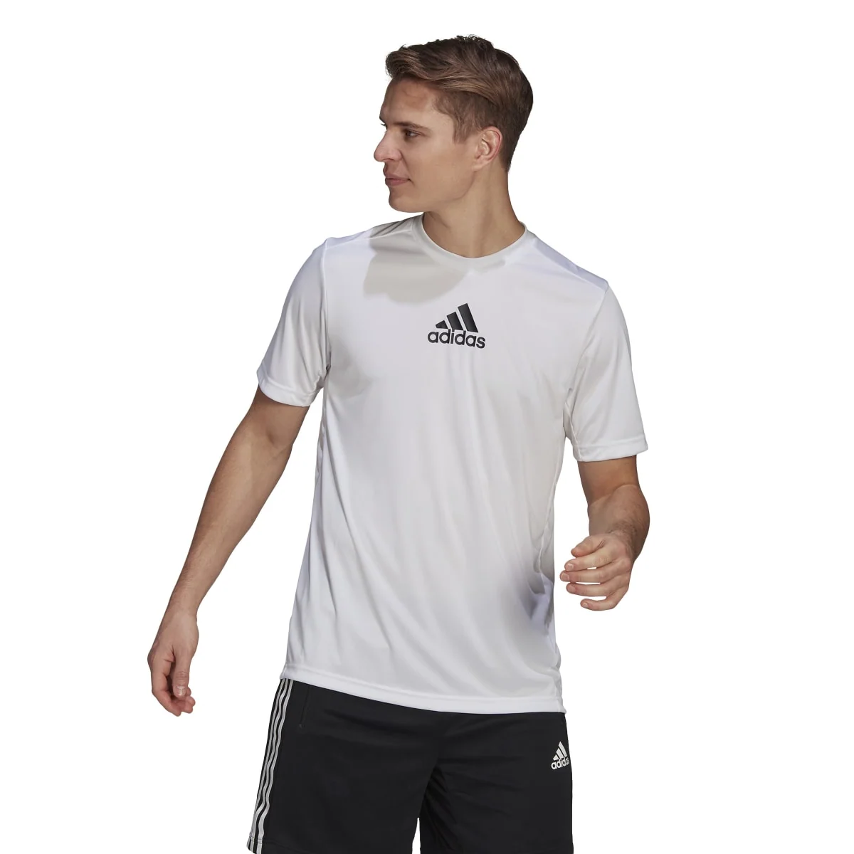T-shirt bianca da uomo adidas Primeblue Designed To Move Sport 3-Stripes