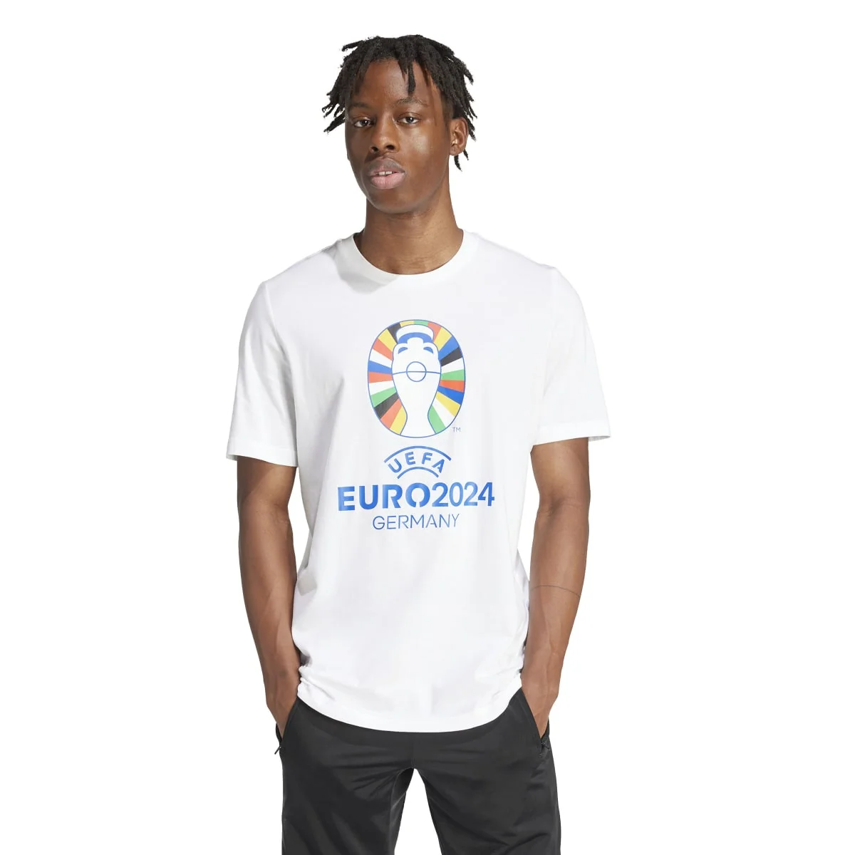 T-shirt bianca da uomo con logo Uefa Euro  2024 multicolore adidas Oe Tee