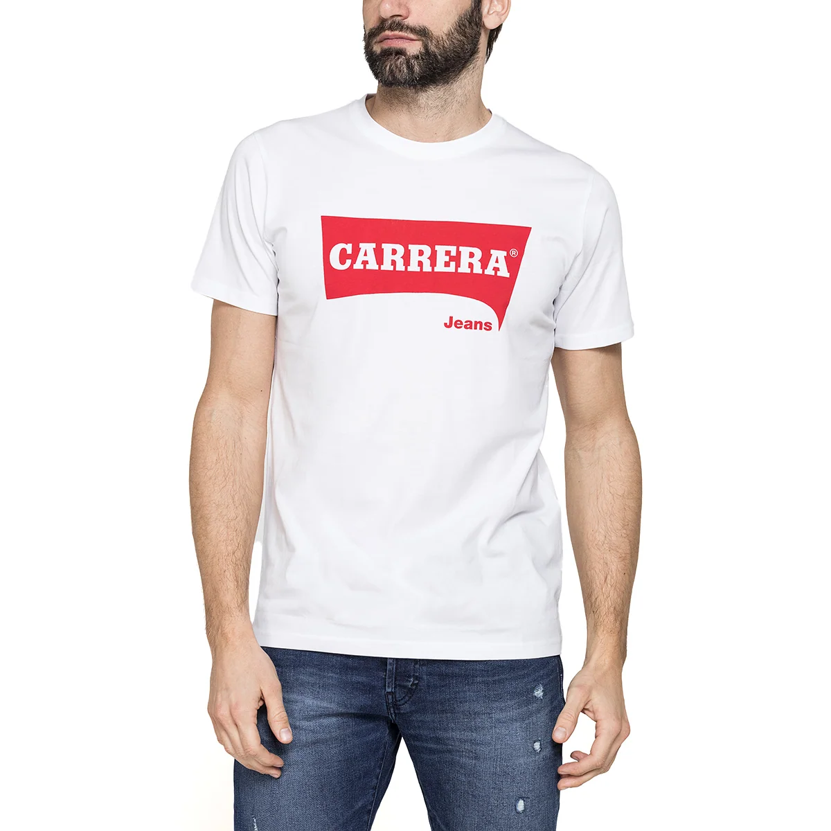 T-shirt bianca da Uomo in morbido cotone con logo rosso Carrera Jeans