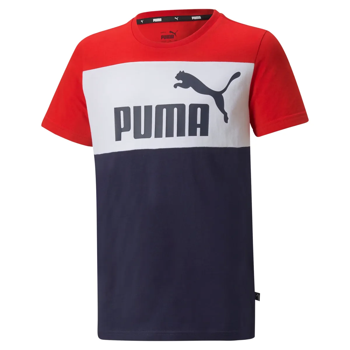 T-shirt blu, bianca e rossa da bambino Puma Essentials+ Colorblock
