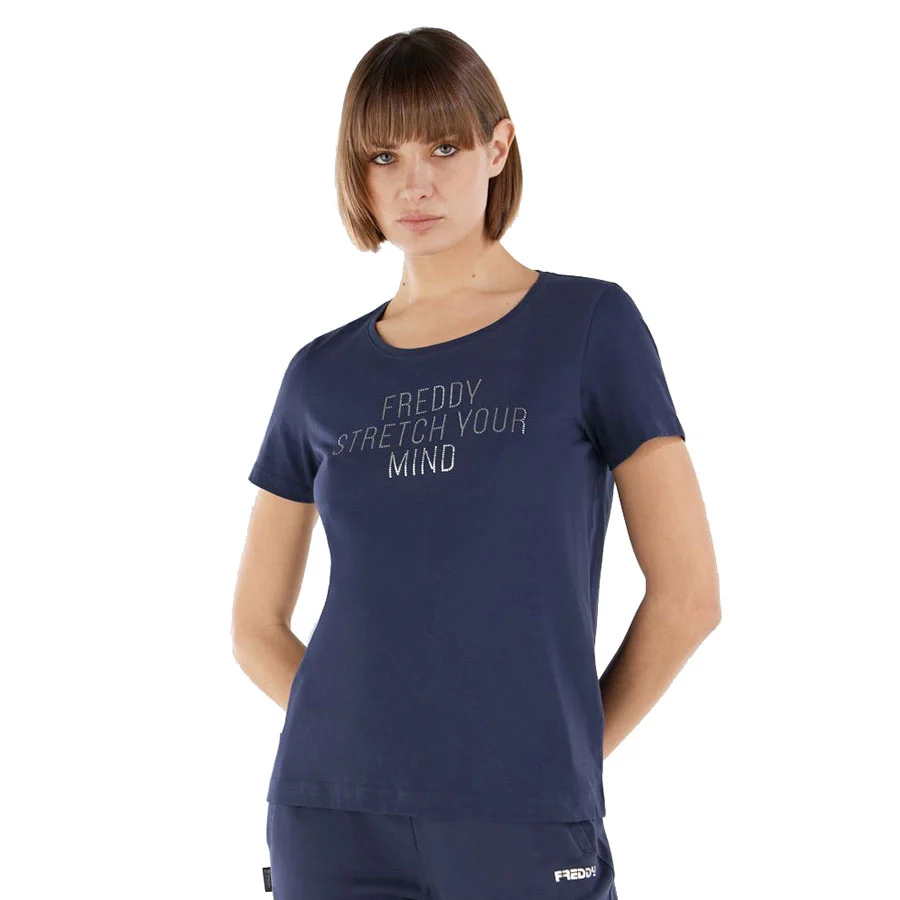 T-shirt blu da donna con logo Freddy