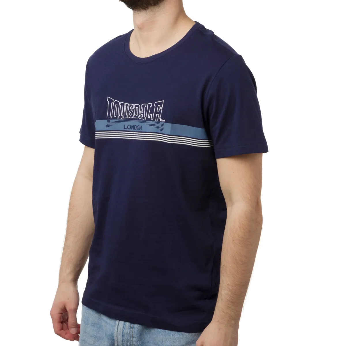 T-shirt blu da Uomo con logo stampato frontale Lonsdale