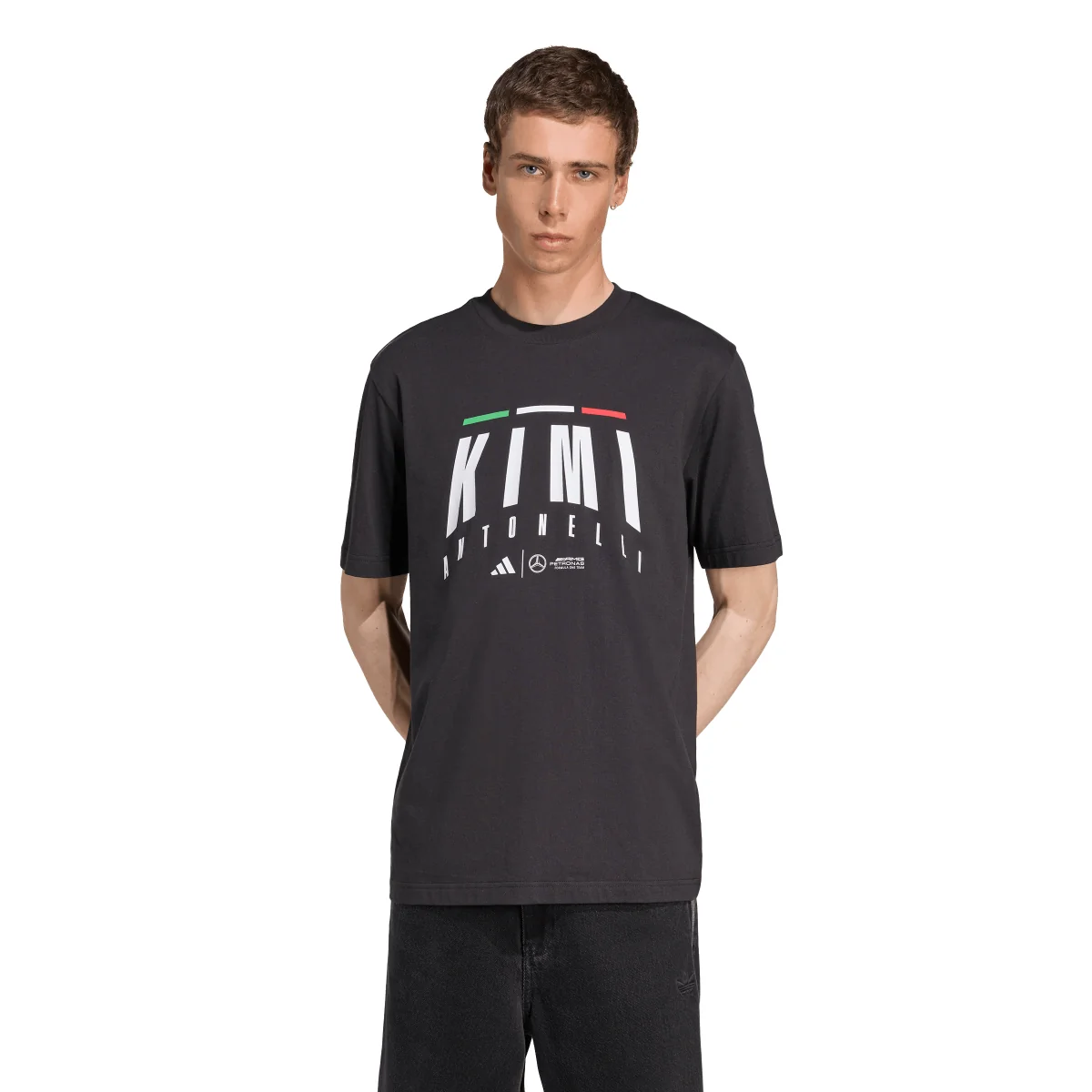 T-shirt da Uomo nera con logo adidas x Mercedes-AMG Petronas F1 Team Kimi Antonelli