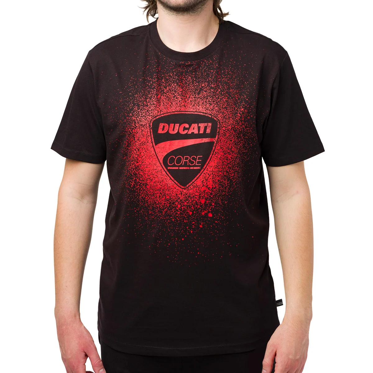 T-shirt da uomo nera con logo e dettaglio rosso frontale Ducati Corse