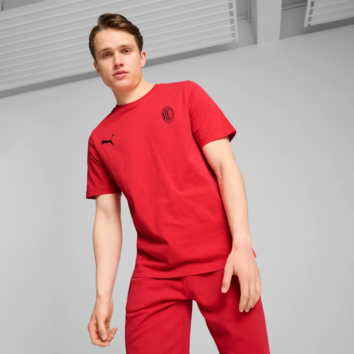 T-shirt da uomo rossa con logo AC Milan Puma