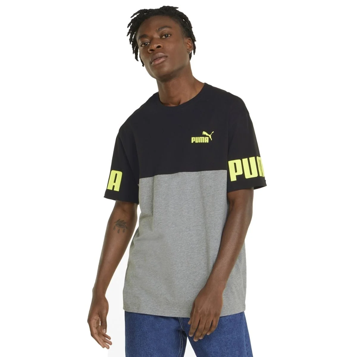 T-shirt grigia da uomo Puma Power Colorblock