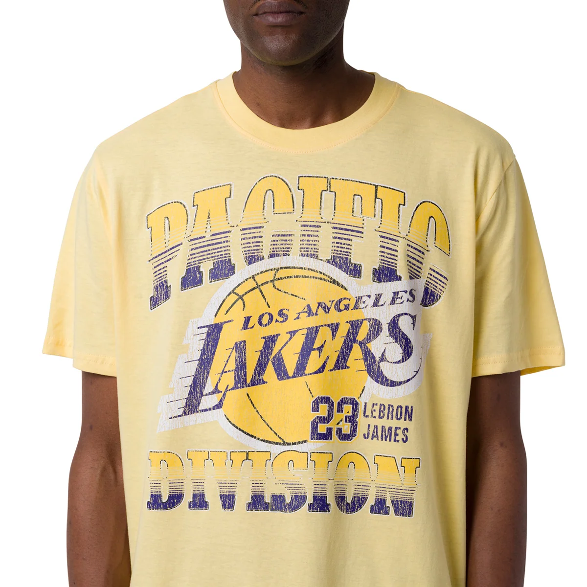 T-shirt in Cotone da Uomo gialla con mega stampa LA Lakers e Lebron James NBA