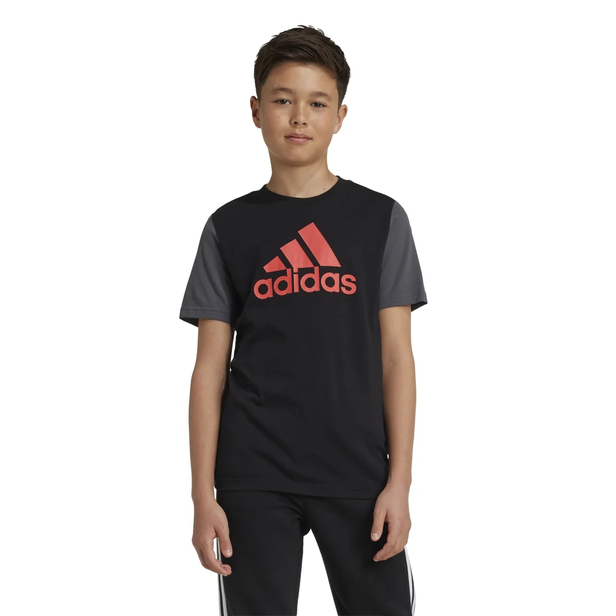 T-shirt nera bambino Essentials Big Logo Colorblock Cotton adidas