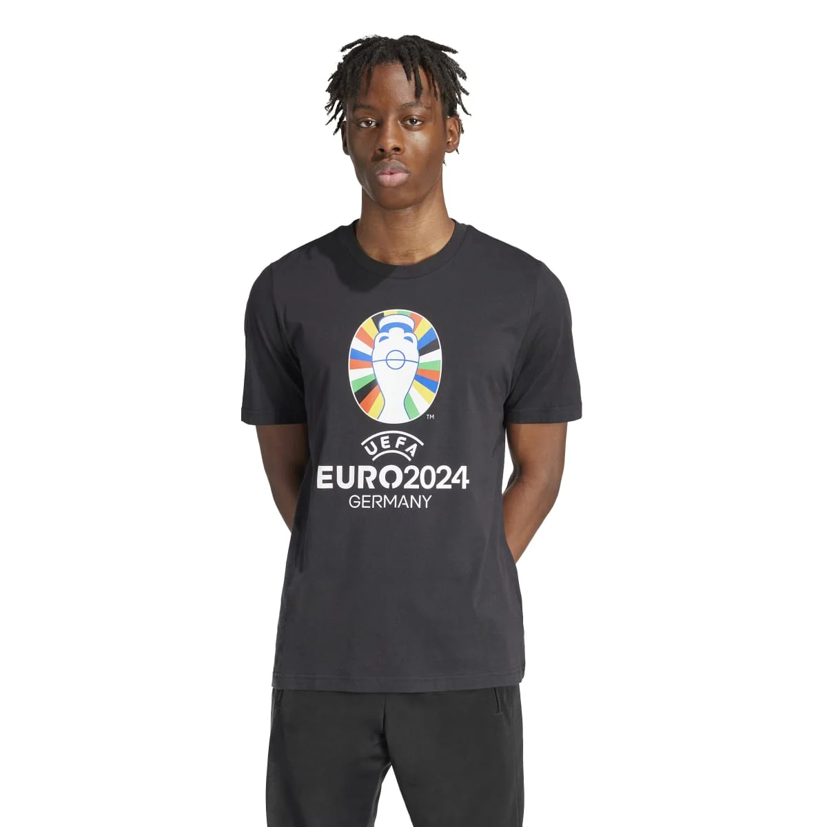 T-shirt nera da uomo con logo Uefa Euro  2024 multicolore adidas Oe Tee