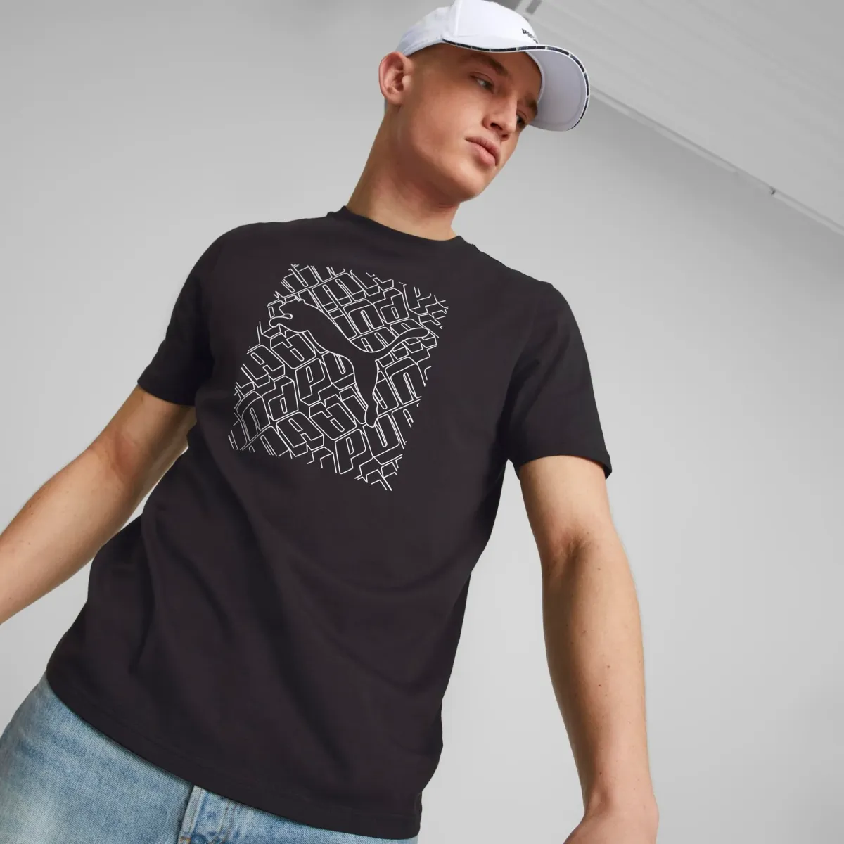 T-shirt nera da uomo Puma Graphics Cat