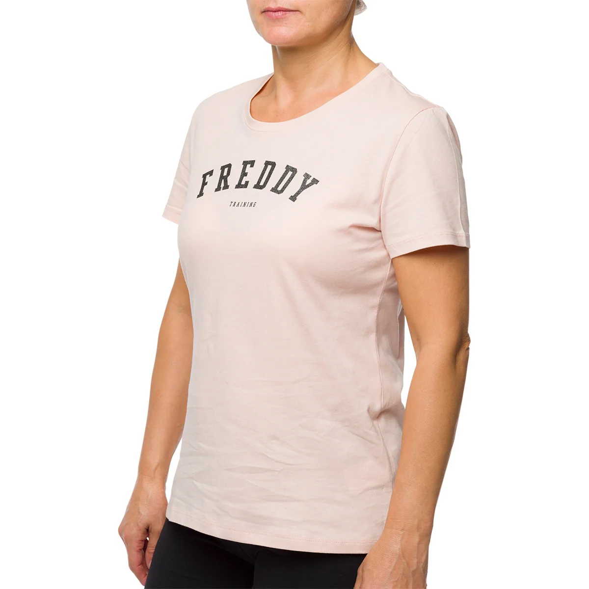 T-shirt rosa da donna con logo glitterato Freddy