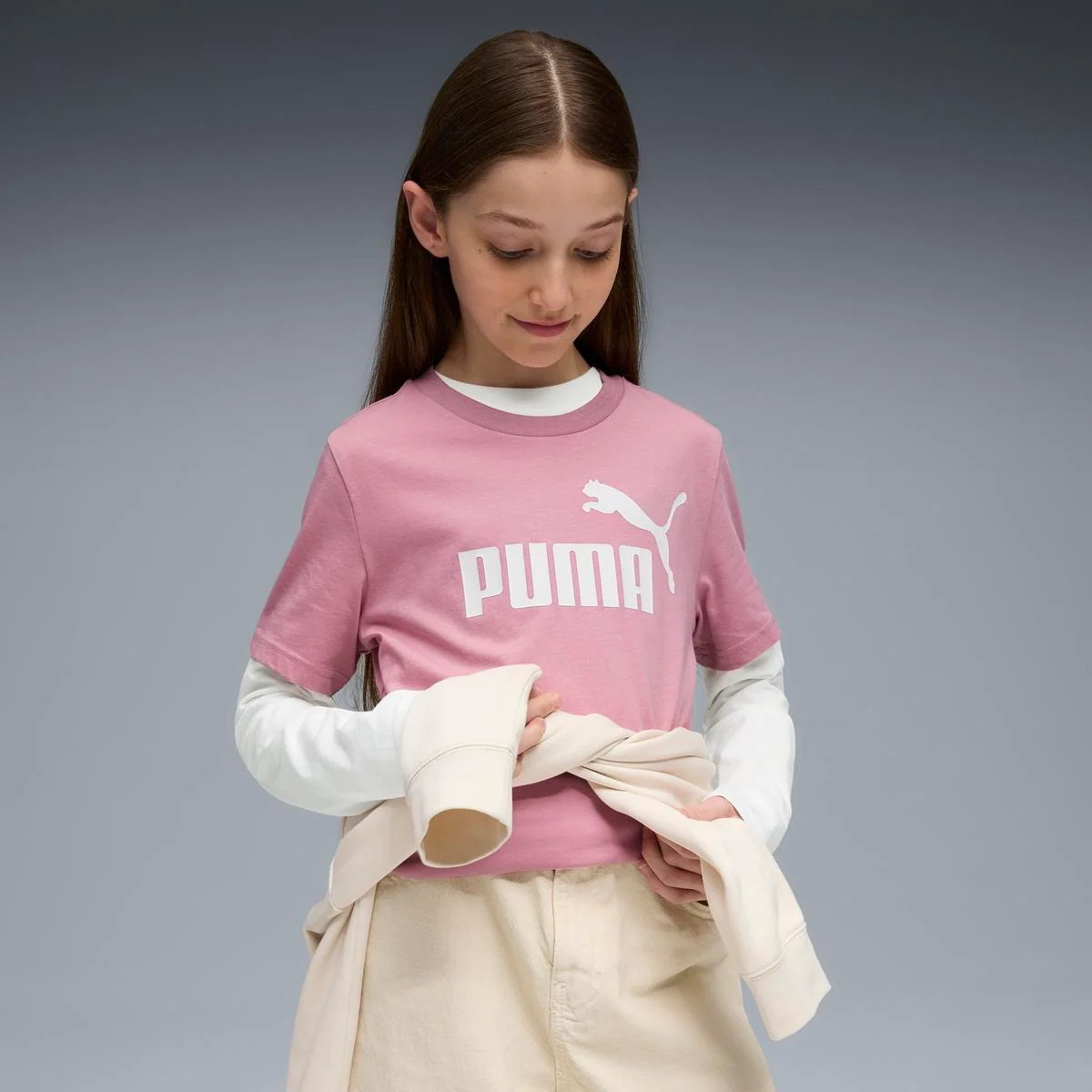 T-shirt rosa da Ragazza con logo ESS No. 1 Puma