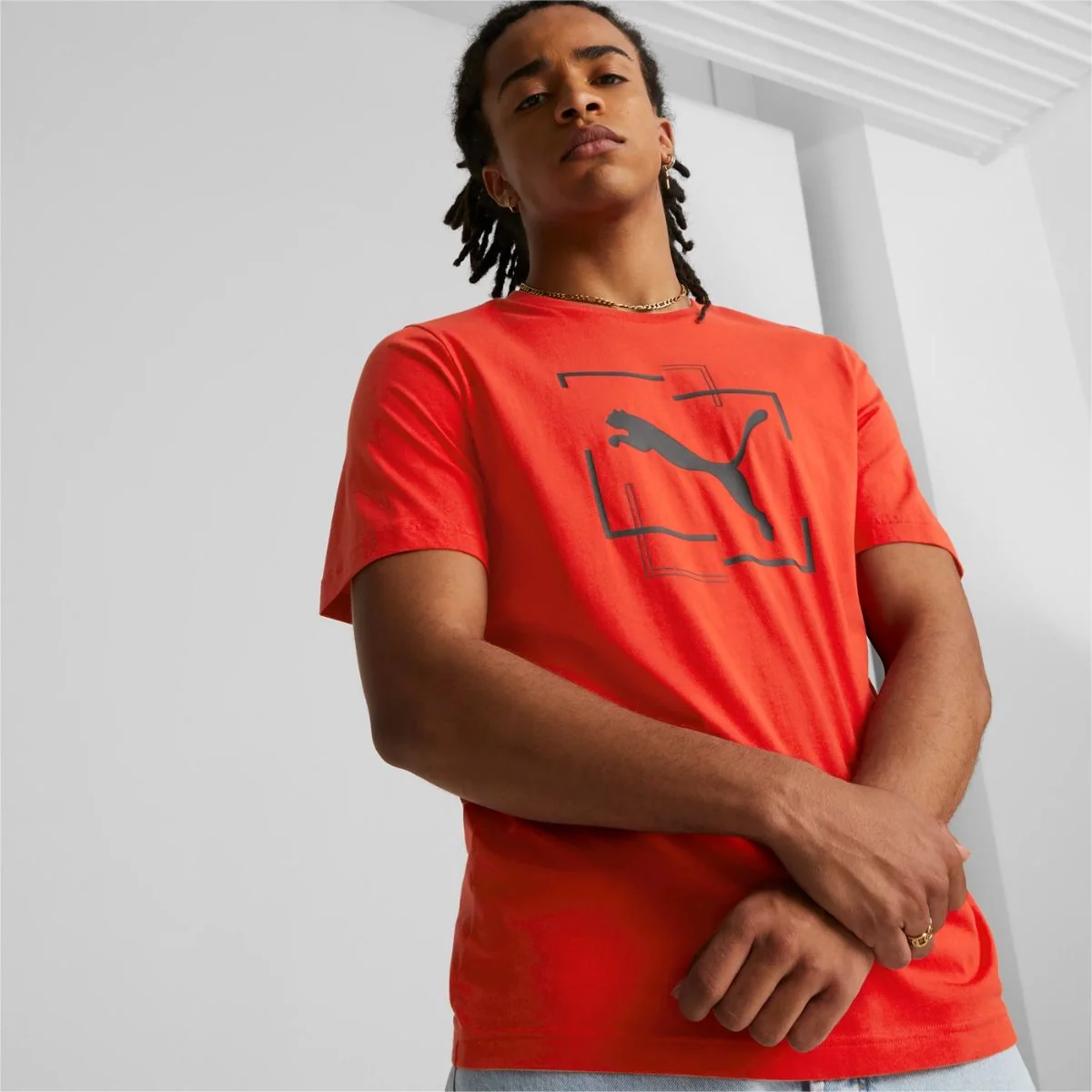 T-shirt rossa da uomo con logo sul petto Puma Cat Graphic