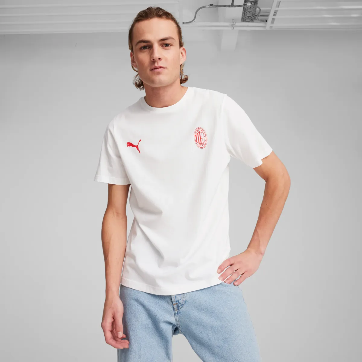 T-shirt uomo bianca con logo AC Milan rosso Puma