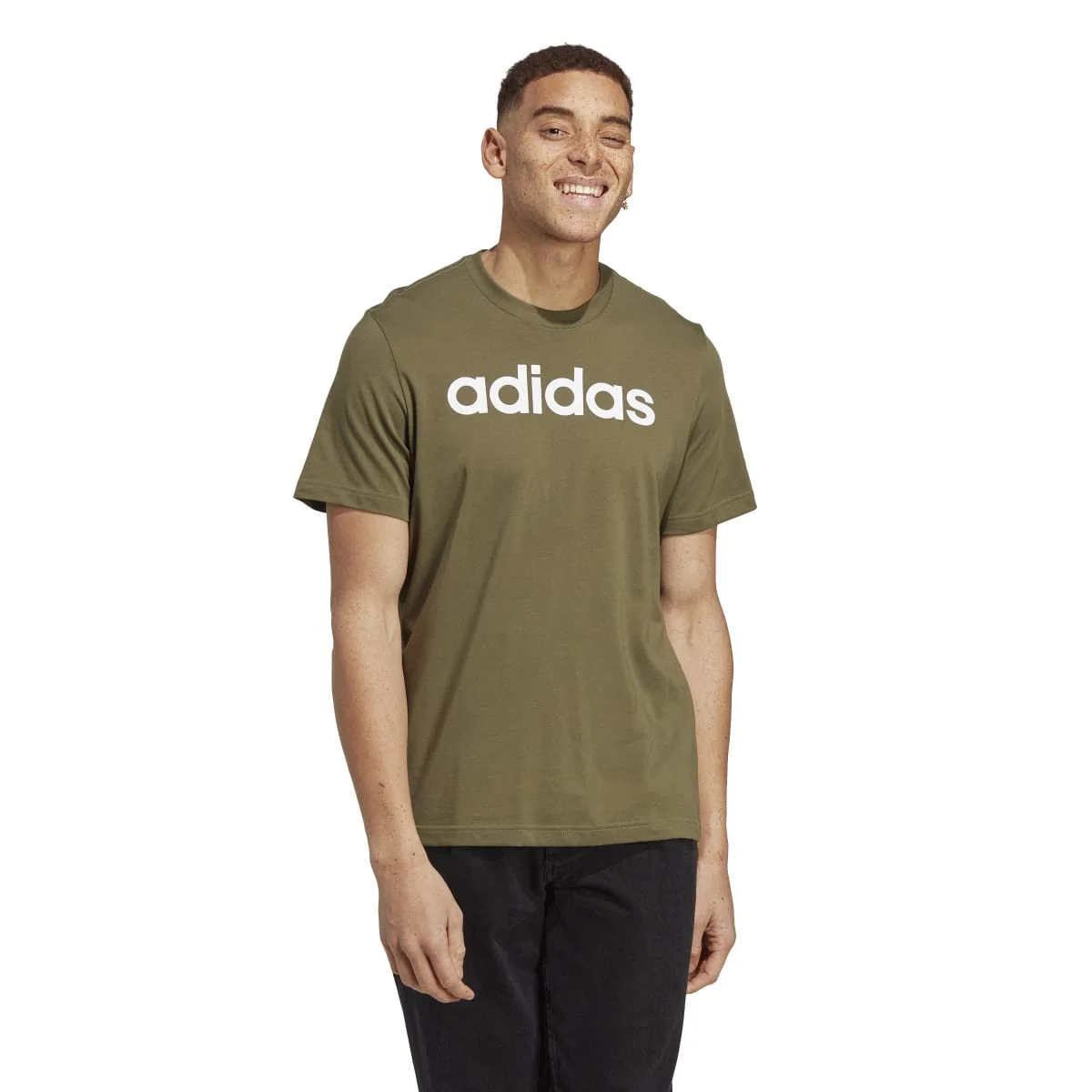 T-shirt verde da uomo con logo sul petto adidas Essentials Single Jersey Linear Embroidered Logo
