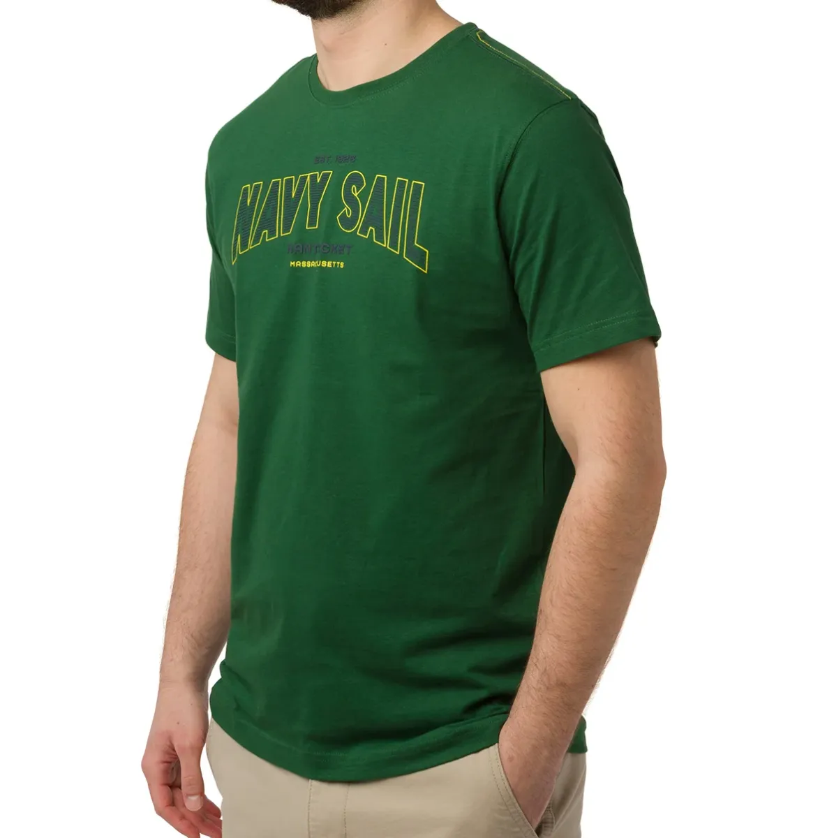 T-shirt Verde scuro da Uomo in cotone con logo Navy Sail