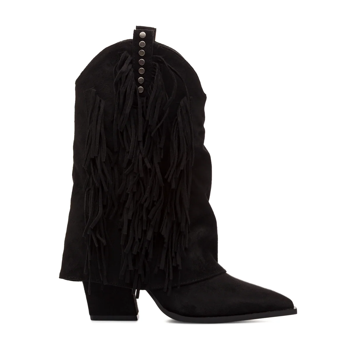 Texani neri da Donna effetto suede con frange e borchie Swish Jeans