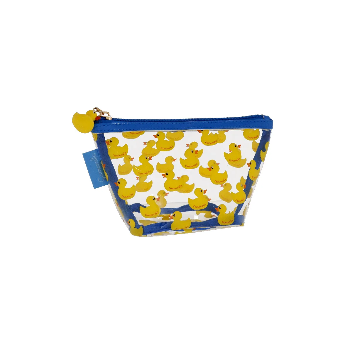 Trousse trasparente con paperelle gialle da Donna Camomilla Milano