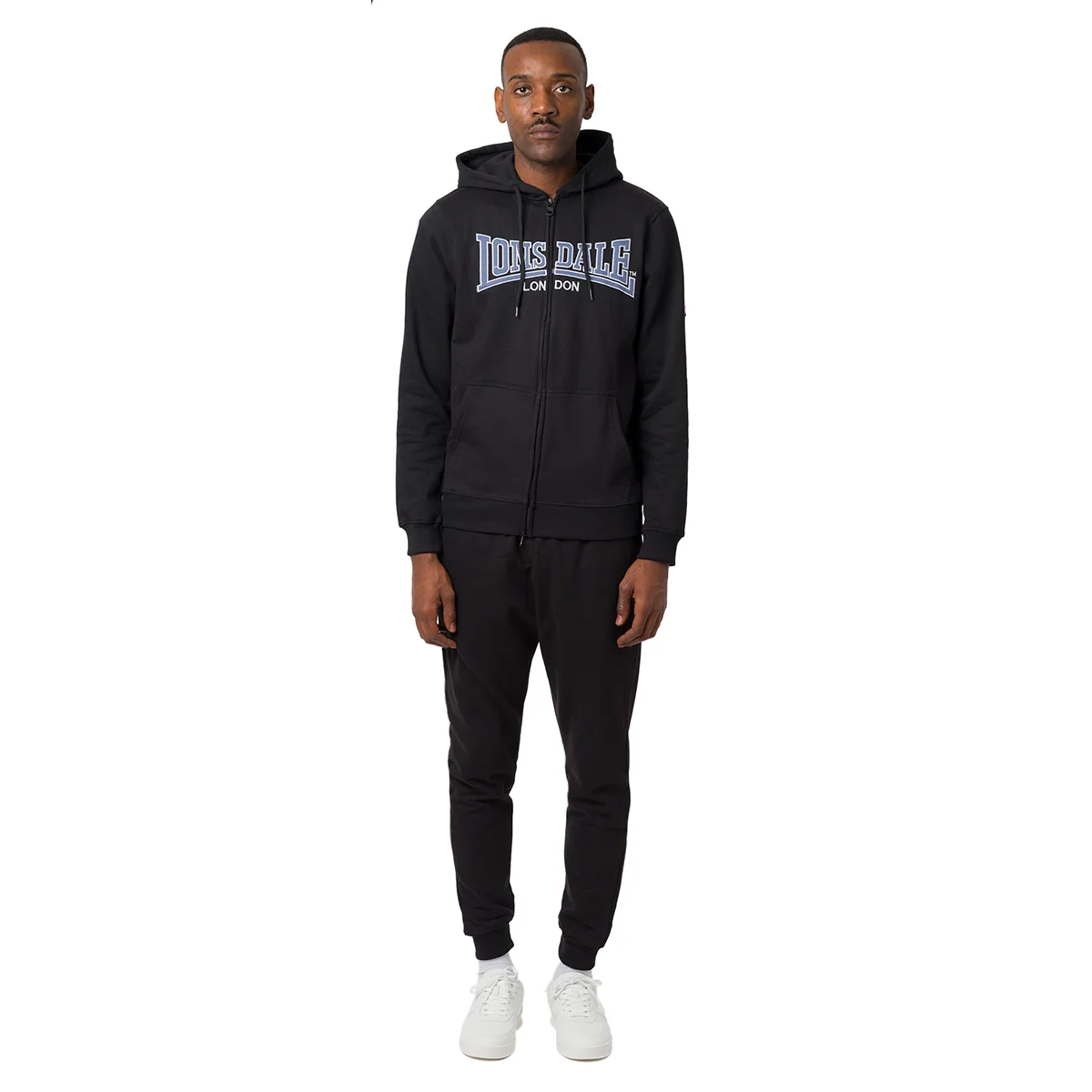 Tuta nera da uomo con felpa full zip e tasche a patta Lonsdale