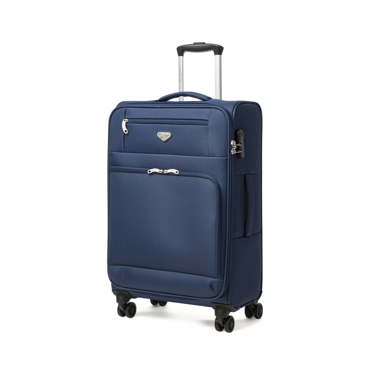 Valigia media blu in tessuto con combinazione Romeo Gigli Milano