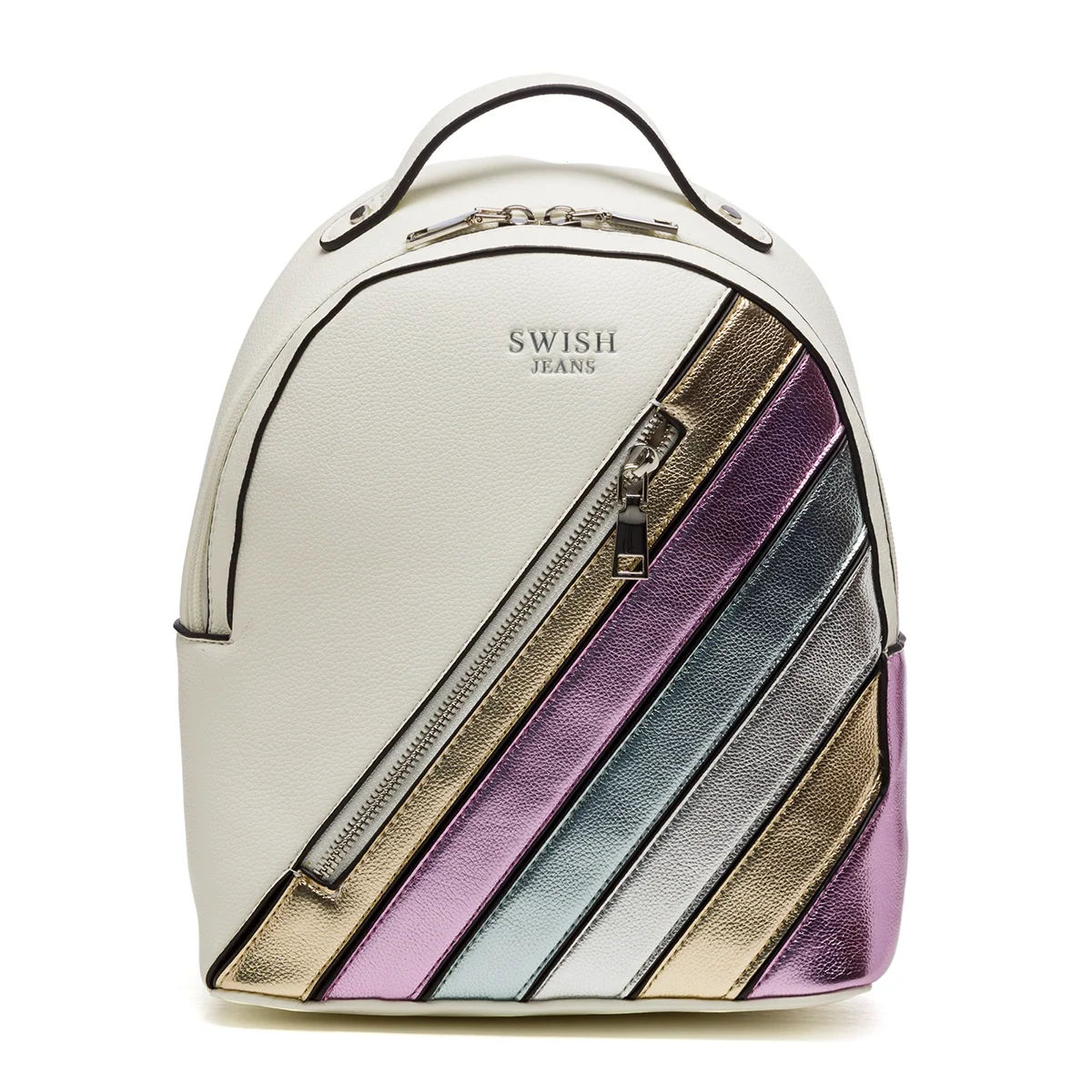 Zaino bianco con strisce laminate multicolore Swish Jeans