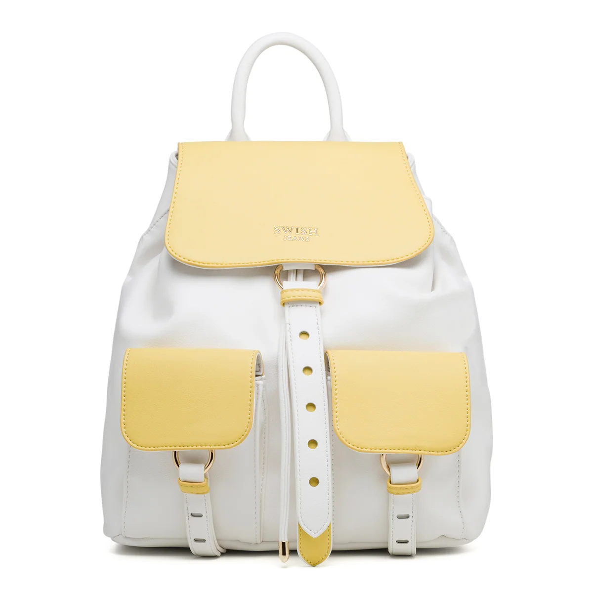 Zaino da donna bianco e giallo con tasche frontali Swish Jeans Mia