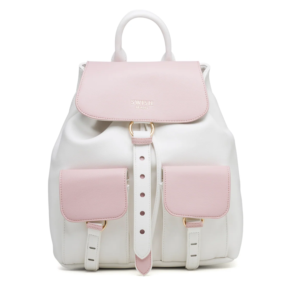 Zaino da donna bianco e rosa con tasche frontali Swish Jeans Mia