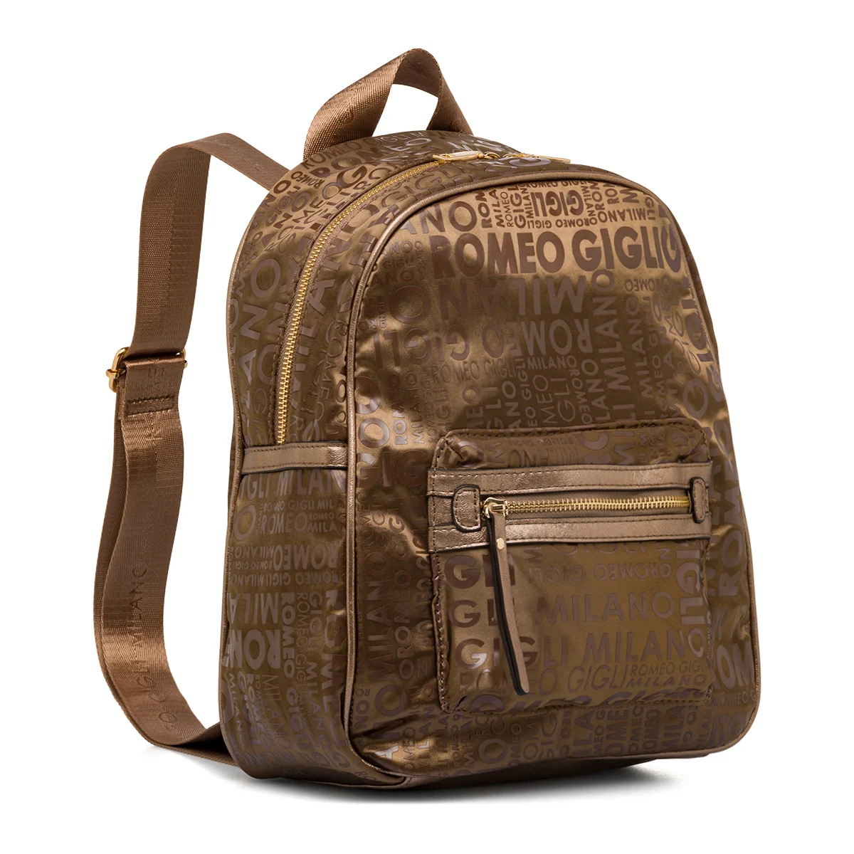 Zaino da donna bronzo effetto metallizzato con glitter e logo Romeo Gigli Milano