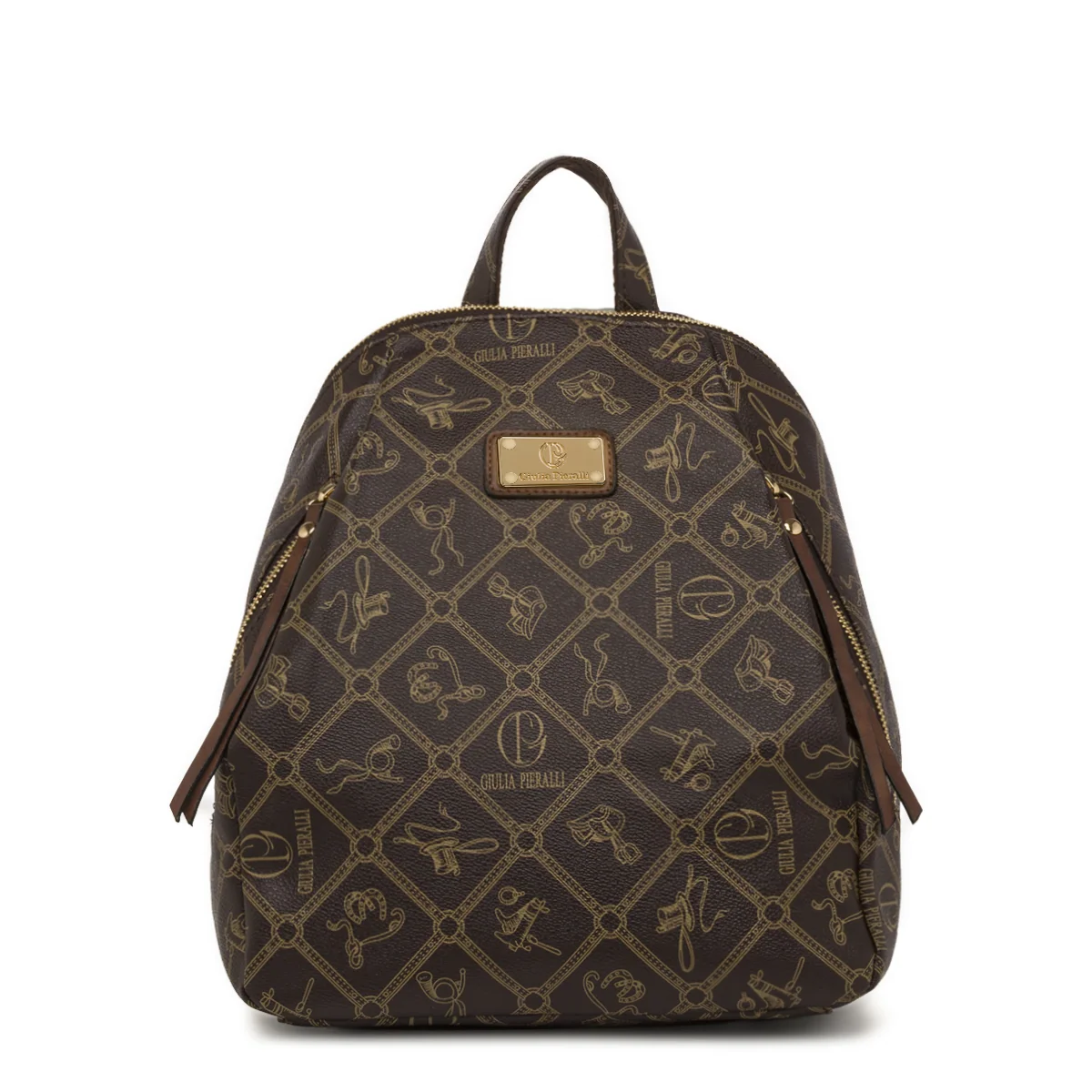 Zaino Donna marrone con stampa monogram e zip dorate Giulia Pieralli