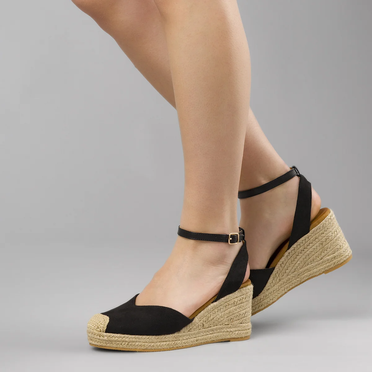 Zeppe nere da Donna in corda 8,5 cm e punta in crochet Lora Ferres