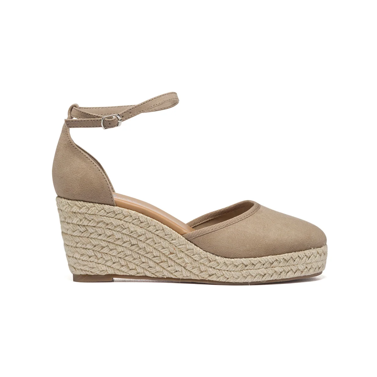 Zeppe taupe in tessuto con suola in corda 7 cm Lora Ferres