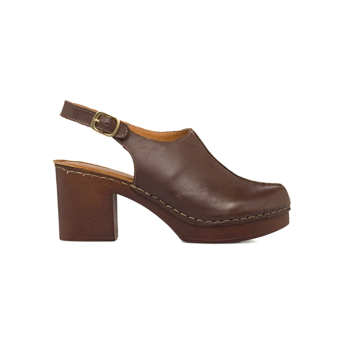 Zoccoli Sabot Svedese Donna Marrone con Tacco a Colonna 8cm Primopiano